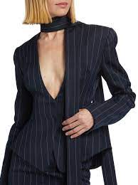 NAVY FITTED TAILORED BLAZER WITH NECKTIE DETAIL