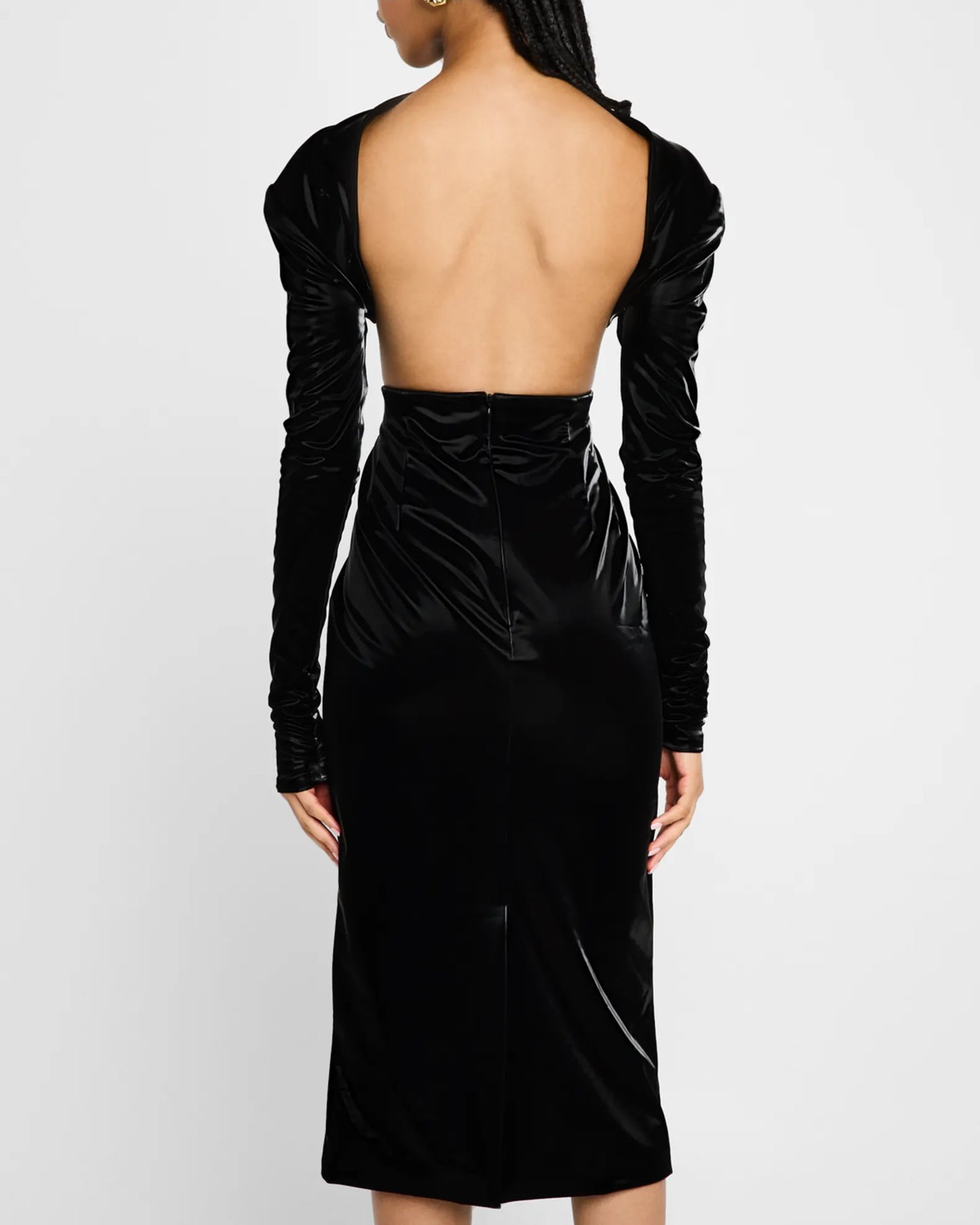 Portrait-Neck Long-Sleeve Backless Crop Top