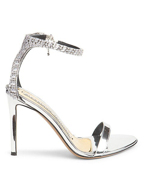 Crystal-Embellished Metallic Leather High-Heel Sandals