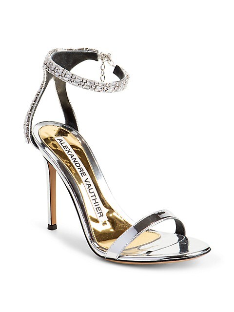 Crystal-Embellished Metallic Leather High-Heel Sandals