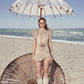 CUT OUT DETAILED OPEN KNIT RUFFLE MINI DRESS