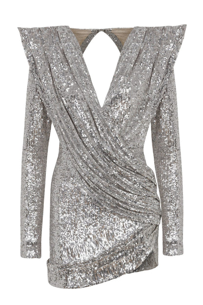 SILVER SEQUINED MINI DRESS