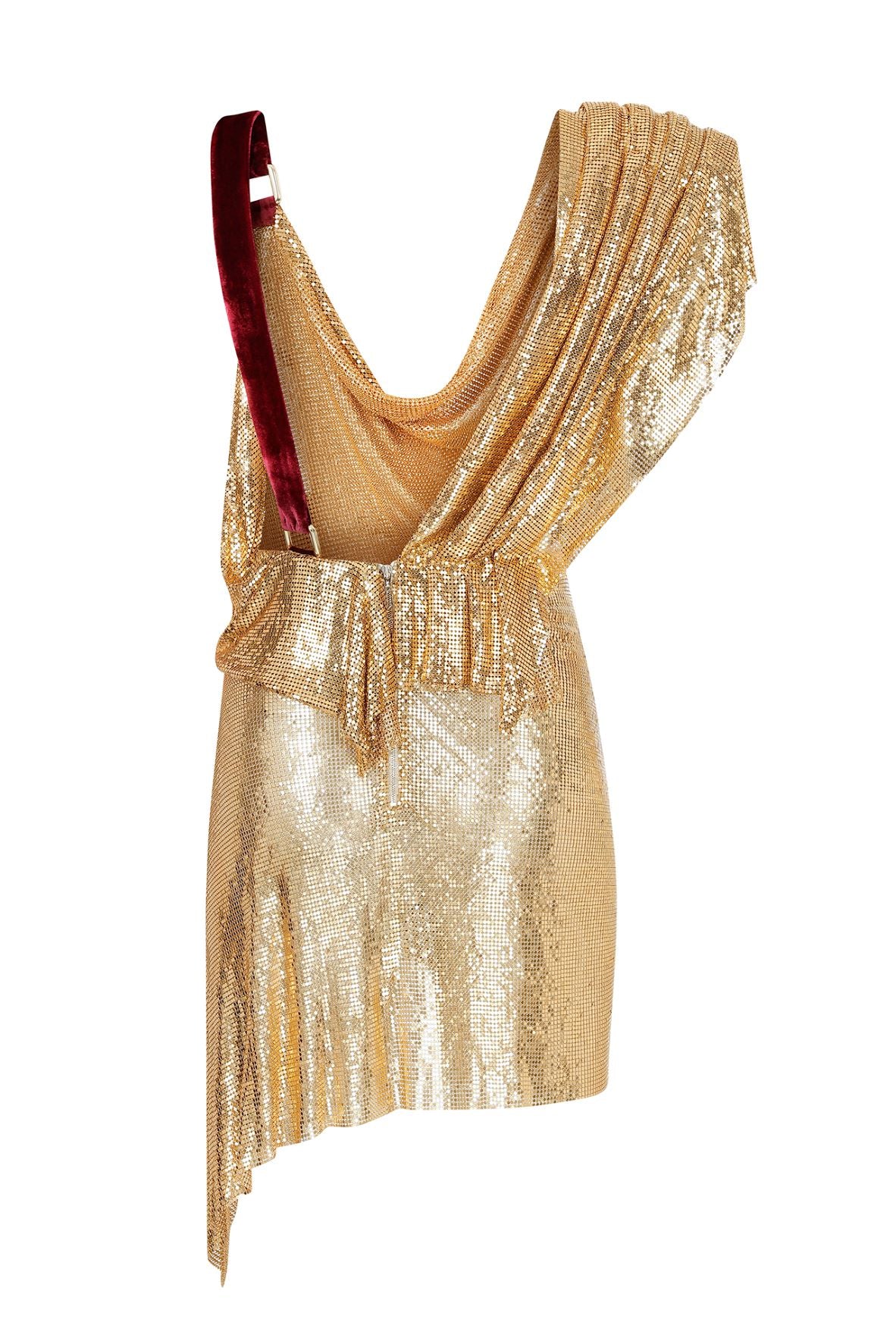 GOLD METAL COWL NECK DRAPPED MINI DRESS