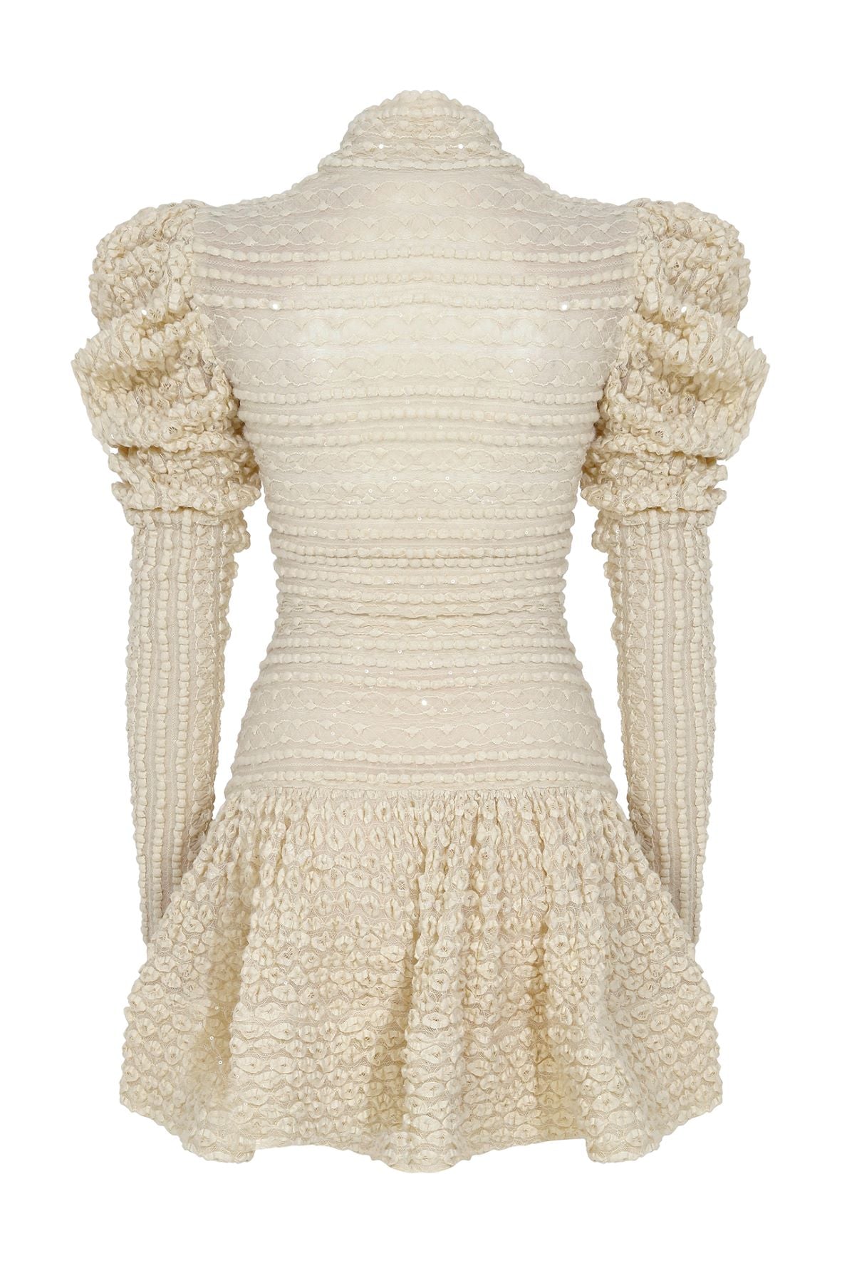 SEQUINED KNIT TURTLE NECK MINI DRESS WITH CRYSTAL BUTTONS