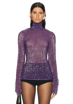 SEQUINED MESH TURTLENECK TOP